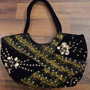 Elegant Black and Gold Embellished Shoulder Bag